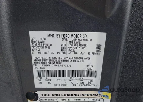 2014 Ford F-150 Xlt из США, поврежденный, VIN 1FTEW1CM4EFB77633